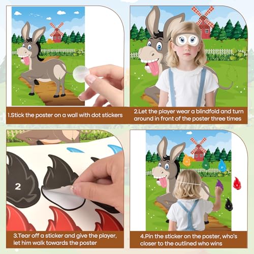 PLULON Pin The Tail on The Donkey Game for Kids with Tail Stickers, Donkey Poster Kids Pin Game Birthday Party Favors Gifts Carnival Home Wall Decorations Classroom Family Activities - style: Donkey