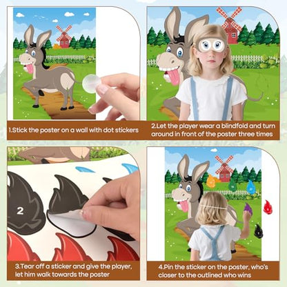 PLULON Pin The Tail on The Donkey Game for Kids with Tail Stickers, Donkey Poster Kids Pin Game Birthday Party Favors Gifts Carnival Home Wall Decorations Classroom Family Activities - style: Donkey