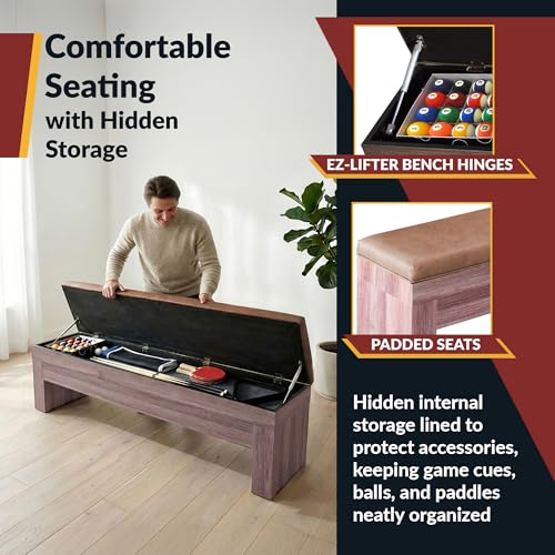 Hathaway Pool Table Combo Set with Benches - color: Woodtone