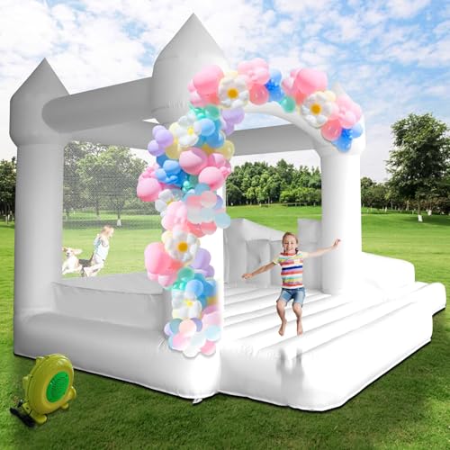 AKSPORT White Bounce House Inflatable Jumping Castle with Slide & Air Blower for Kids, Wedding & Birthday Parties, 17 * 11 * 10FT - style: 17x11x10ft-white