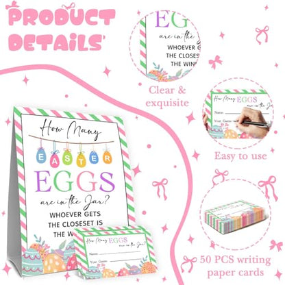 Eggs Easter Party Games for Adults Family Large Groups,Easter Games for Kids, How Many Eggs Are In The Jar,Birthday Party Game & Activities 50 Cards And Sign - size: easter