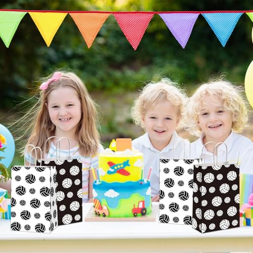 chiazllta 12 Pcs Volleyball Gift Bags for Team Black White Party Favor Paper Snack Goody Treat Bag with Handle Kids Boys Volleyball Kraft Candy Bags for Sport Theme Birthday Party Decorations Supplies - style: Volleyball