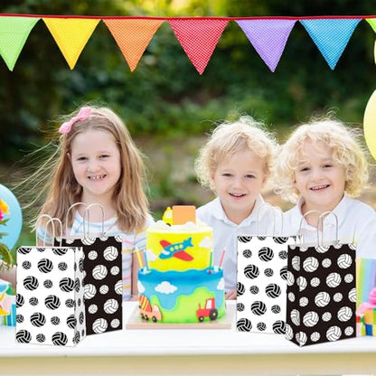 chiazllta 12 Pcs Volleyball Gift Bags for Team Black White Party Favor Paper Snack Goody Treat Bag with Handle Kids Boys Volleyball Kraft Candy Bags for Sport Theme Birthday Party Decorations Supplies - style: Volleyball