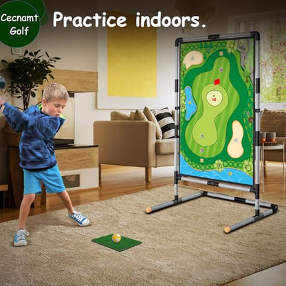Cecnamt Golf Chipping Game - Battle Golf with Double-Sided Hitting Mat & Stand, Chip Sticky Practice Game for Adults & Kids, Indoor & Outdoor