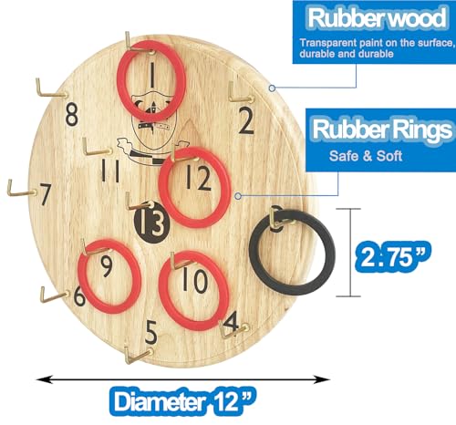 Wooden Board Hook and Ring Toss Game - Wall Hanging Throwing Game Set