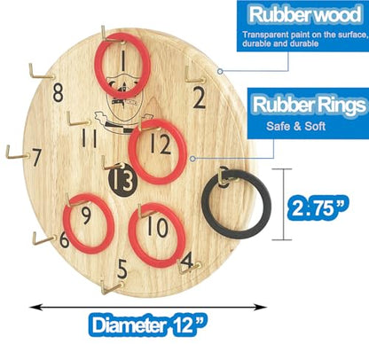 Wooden Board Hook and Ring Toss Game - Wall Hanging Throwing Game Set