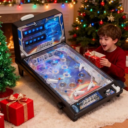 Birthdays Arcade Electronic Pinball Machine, Mini Pinball Game Toy, Retro Tabletop Pinball Machine Kit for Home Party Gift, Action and Reflex Game with Lights