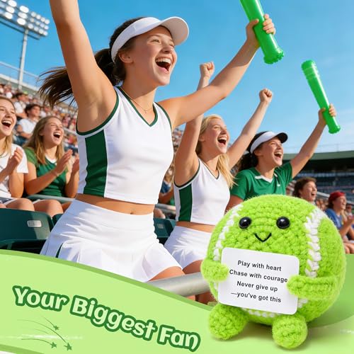 Mini Crochet Tennis Ball Positive Gifts for Women Girls, Knitted Wool Tennis Crochet Toy with Encouragement Card, Inspirational Cheer Up Keepsake Gift for Sports Lover Kids Girls Women Friends College - style: tennis
