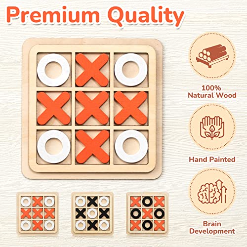Meooeck 6 Pieces Wooden Tic Tac Toe Game Mini Board Game XO Chess Board Family Toys Birthday Party Favors, Goody Bag Stuffers(Classic Color)