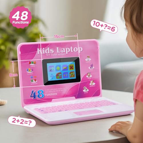 Kids Laptop, Educational Color Screen Laptop with 48 Learning Modes, Laptop for Kids Ages 5+ - style: PINK