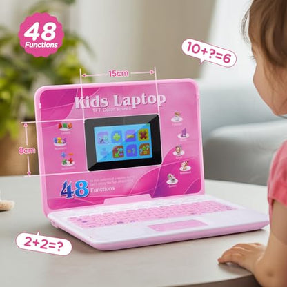 Kids Laptop, Educational Color Screen Laptop with 48 Learning Modes, Laptop for Kids Ages 5+ - style: PINK