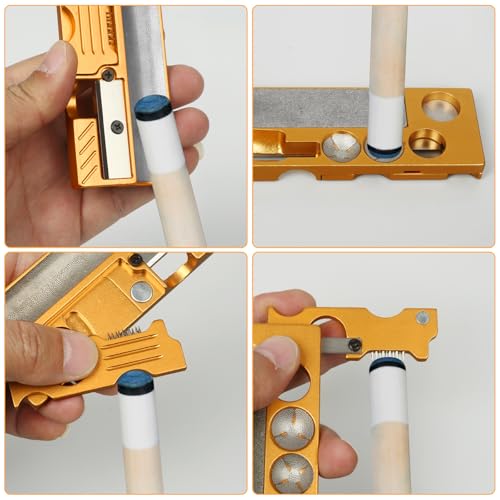 Vefungyan Pool Cue Tips Replacement Kit: 11 in1 Billiards Pool Cue Tip Repair Shaper Tool with 20pcs cue Tips 5 Chalk for Replacement - color: Gold
