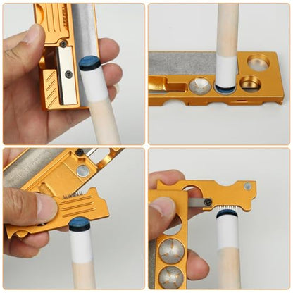 Vefungyan Pool Cue Tips Replacement Kit: 11 in1 Billiards Pool Cue Tip Repair Shaper Tool with 20pcs cue Tips 5 Chalk for Replacement - color: Gold
