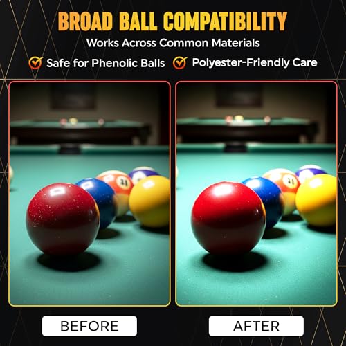 Billiard Ball Cleaner and Restorer with Cleaning Cloth - Pool Ball Cleaner for Consistent Roll, Billiard Ball Cleaner Spray for Professional Care - Removes Chalk Residue, Dust, Dirt, and Grime - 8 Oz