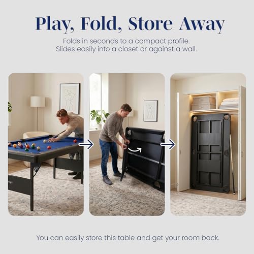 Hathaway Fairmont Folding Pool Table for Family & Home Use Includes Full Set of Billiard Balls, Cues, Chalk, Triangle and Carrying Bag, Portable Space-Saving Table
