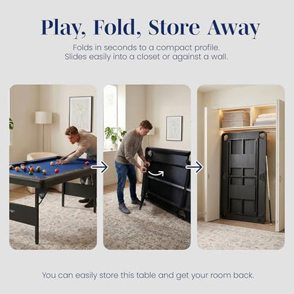 Hathaway Fairmont Folding Pool Table for Family & Home Use Includes Full Set of Billiard Balls, Cues, Chalk, Triangle and Carrying Bag, Portable Space-Saving Table
