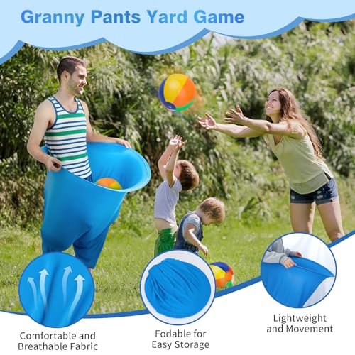 Granny Pants Yard Game, 3Pcs Granny Pants Outdoor Party Games for Adults Family, Fun Giant Toss Across Game with 15 Bouncy Balls & 2 Pumps for Backyard, Groups, Birthday, BBQ