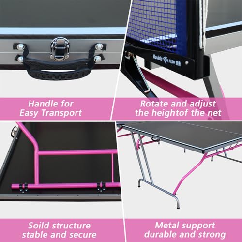 Outdoor Table Tennis Table, 8×4 Ft Foldable & Portable Ping Pong Table Set with 2 Table Tennis Paddles, 3 Balls and Net All Weather Aluminum Ping Pong Table