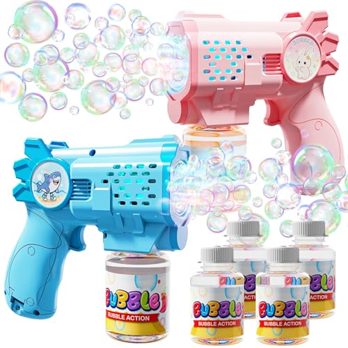 EagleStone Bubble Guns Machine for Toddlers, Automatic Light Up Bubble Blower with 4 Pre-Filled Bubble Solution, 10,000 Bubbles/Minute, Outdoor, Birthday, Easter, for Boys and Girls 3+ - color: Blue,light Pink