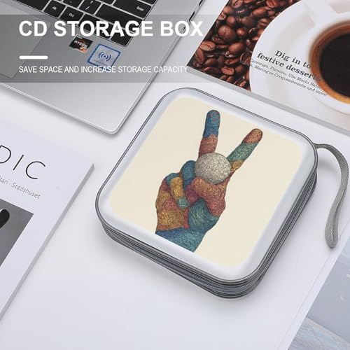 Hand with Peace Sign Holding Golf Ball CD Case DVD Storage Case Portable for Car Home Travel