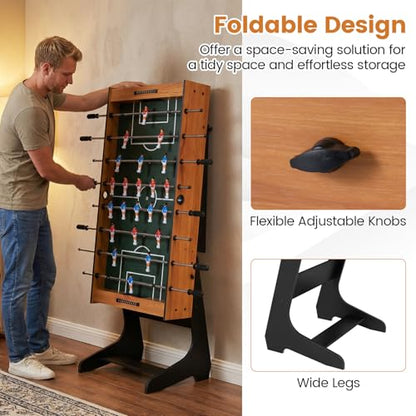 Goplus Folding Foosball Table, 48'' Full Competition Size Freestanding Soccer Game Table with 22 Players, 2 Balls, Space-Saving Foldable Arcade Table for Adults Family Game Night - color: Natural