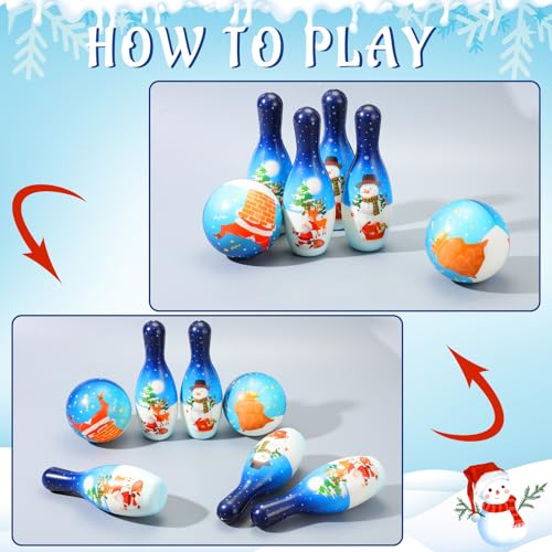 Libima 12 Pcs Christmas Bowling Set Santa Claus Snowman Bowling Set 10 Soft Foam Bowling Pins 2 Bowling Balls Set Toy Bowling Set for Game Indoor Outdoor Xmas Party Supplies - color: Blue, style: Snow