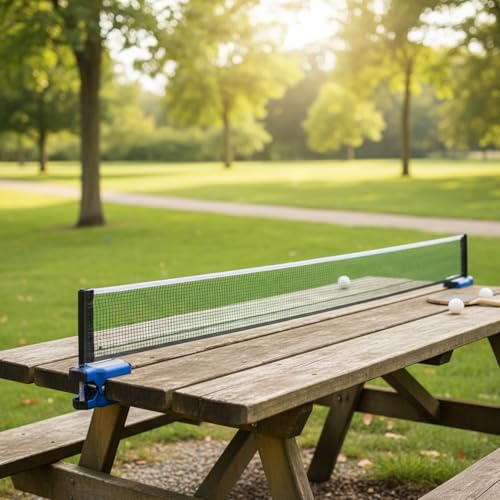 Retractable Table Tennis Net Set, Portable Clip-On Ping Pong Net for Flat Surfaces, Tool-Free Setup with Durable PP Construction - color: Gray
