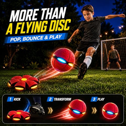 2 Pack LED Light Up 6-Lights Magic Bouncing Ball Toy, Transforming Flying Disc Ball, Pop-Up Rebound Ball, Outdoor Toss & Catch Interactive Sports Game for Backyard Play