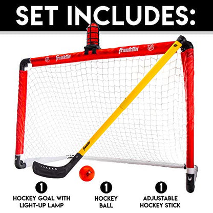 Franklin Sports Mini Hockey Goal Set - NHL Light Up Knee Hockey Goal and Stick Set with Hockey Ball - Perfect for Indoor Floor Hockey and Knee Hockey, Red, 36" L x 36" W x 24" H