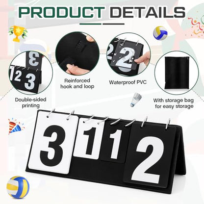 Soulchen Portable Tennis Score Keeper, Double Sided Flip Scoreboard for Badminton, Volleyball and Table Tennis, Hanging Net Scoreboard with Storage Bag, 0-3 Sets & 0-30 Points