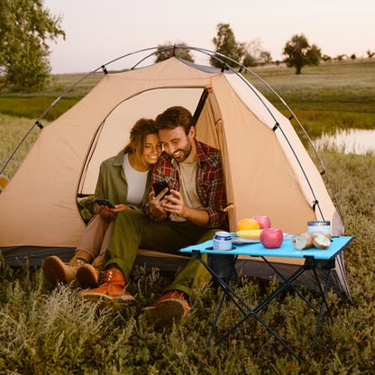VILLEY Folding Camping Table, Lightweight Portable Beach Table with 2 Cup Holders & Carry Bag for Camping, Beach, Fishing, Travel, and Outdoor Activities(Small) - size: Small
