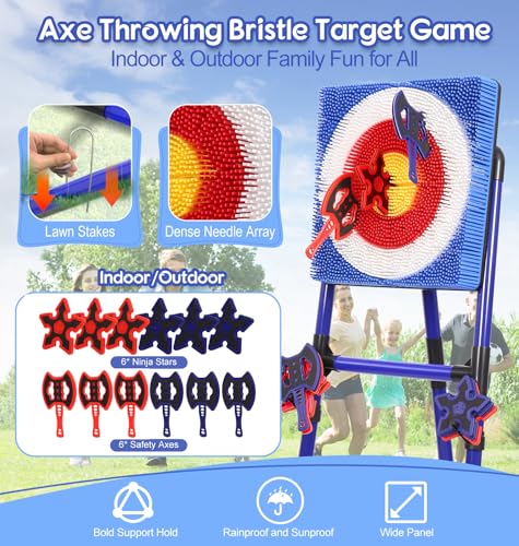 Axe Throwing Game for Backyard, Bristle Target Set with 6 Axes & 6 Darts, Portable Plastic Axe Throwing Game Indoor Outdoor Game for Adults & Kids, Carnival Yard Games