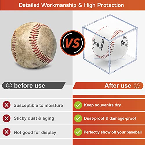 8 Pack Baseball Display Cases - UV Protected Acrylic Square Baseball Holder, Official Size Baseball Display Boxes, Clear Display Cube Baseball Memorabilia Showcase Autographed Ball Protector - size: 8ct Baseball Display Case