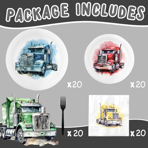 Semi Truck Birthday Party Favors & Tableware Set - Semi Truck Theme Plates, Napkins, Forks - style: Semi Truck