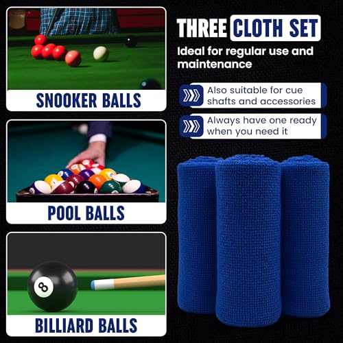 Billiard Ball Cleaning Towel Pack of 3 - Cue Cleaner Microfiber Towel, Pool Ball Cleaner, Table Felt, Shaft Accessories Cleaner - Lint-Free Maintenance, Polishing, Dirt and Dust Removal, 11.25"x11.25"