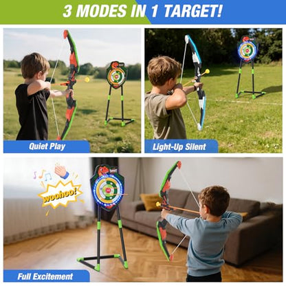 HYES 2 Pack Kids Bow and Arrow, LED Light Up Archery Set with 24 Suction Cup Arrows, Indoor Outdoor Sport Dinosaur Toys Gifts for 3 4 5 6 7 8 9 10 11 12 Year Old Boys Girls - size: 2 pack-led standing target