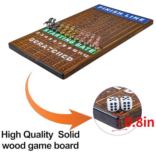Large 21 inch Finish LINE Horse Racing Board Game is Equipped with 11 Luxury Metalcraft Horses Adult Chessboard Including 2 Dice and 2 Boxes of Cards (Flaming Color) - color: Large -Burnt