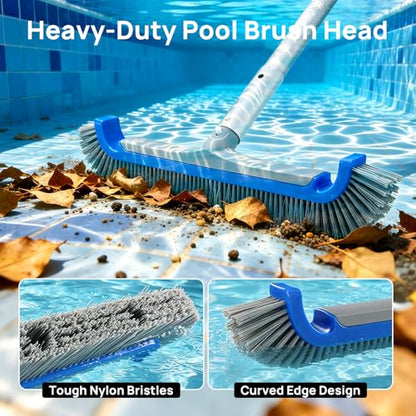 Consciot Pool Cleaning Kit, incl. Rake Net, Brush, Pole, Dispenser & Test Strip | Swimming pool maintenance set; Pool opening kit for medium aboveground & in-ground pool, SPA, pond, fountain; Easy to store - size: 5PCS