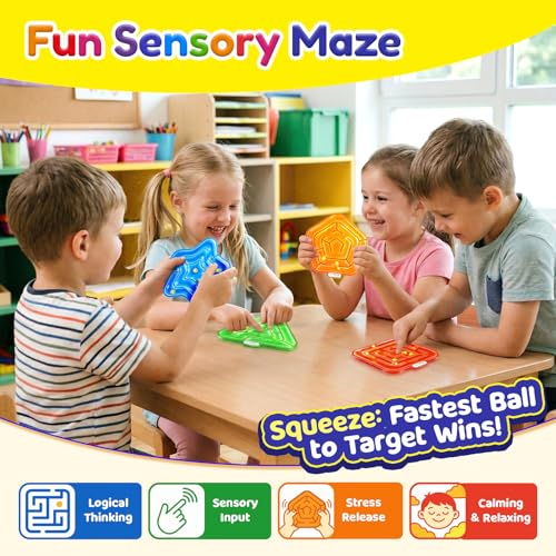 LESONG Sensory Fidget Toys for Kids: 4 Pack Squishy Gel-Filled Fidget Maze for Special Needs - Calming Sensory Toys for Autism ADHD Classroom Prizes - Travel Games for Boys Girls Car Road Trips - style: 4 Pack-Maze