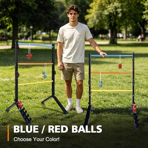Steel Ladder Toss Game Set,Heavy-Duty Metal 2 Pack Ladder Ball Rack with 6 Bolas & Scorekeeper,Assembly-Free Outdoor Yard Games for Adults &teens Portable Lawn Toss for Camping, Beach,Backyard Party