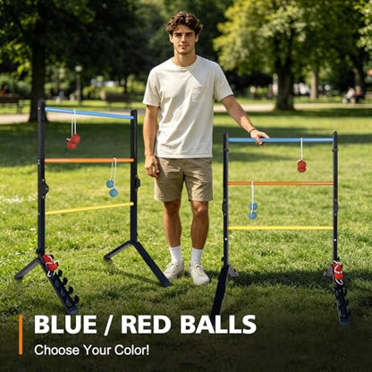 Steel Ladder Toss Game Set,Heavy-Duty Metal 2 Pack Ladder Ball Rack with 6 Bolas & Scorekeeper,Assembly-Free Outdoor Yard Games for Adults &teens Portable Lawn Toss for Camping, Beach,Backyard Party