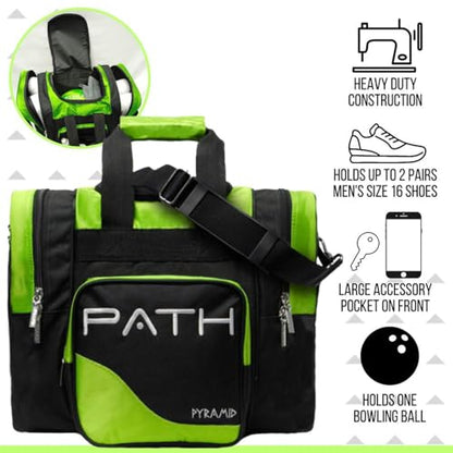Pyramid Path Pro Deluxe Single Bowling Ball Tote - Holds One Ball, One Pair Shoes Up to Mens 15 - color: Lime Green