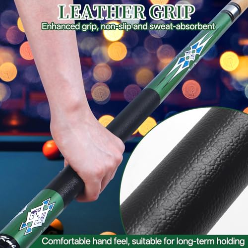 Kmise Pool Stick Set - 58" Pool Cue Stick, Canadian Maple Professional Billiards Pool Cue, Pool Sticks for Adults, 18 20oz Green, Black, Pool Stick for Bar House Pool Table Sports