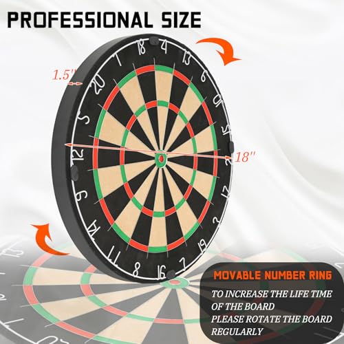 Sisal Dart Board Set, Professional Brazilian Sisal Dartboard-18 with 12 Steel Tip Darts. Stainless Steel Thin Wire System, Rotational Number Ring, Dartboard Mounting Kits Included