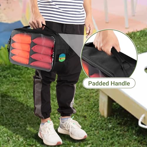 GOBUROS Cornhole Bag Carry Case Holds Up To 8 Bags, Cornhole Bean Bag Holder with Padded Divider, Flag Patch Area and Portable Handle for Men and Women, Black,