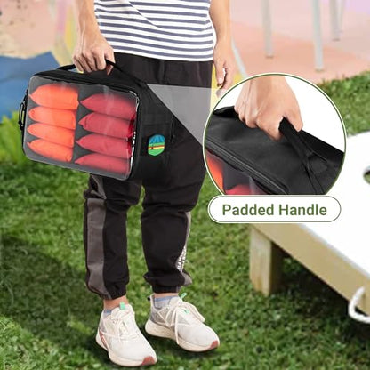 GOBUROS Cornhole Bag Carry Case Holds Up To 8 Bags, Cornhole Bean Bag Holder with Padded Divider, Flag Patch Area and Portable Handle for Men and Women, Black,