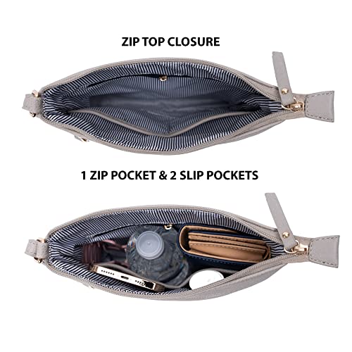 Solene Crossbody Bag Functional Multi Pocket Messenger Purse Top Zip Closure Shoulder Handbag With Adjustable Strap - color: Gray