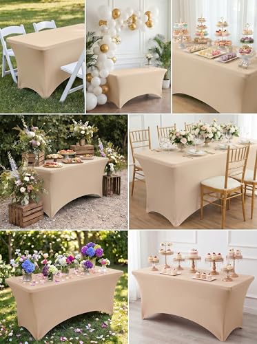 Utopia Kitchen Spandex Tablecloth 1 Pack [6FT, Champagne] Tight, Fitted, Washable and Wrinkle Resistant Stretch Rectangular Patio Table Cover for Event, Wedding, Banquet & Parties [72Lx30Wx30H Inch] - color: Champagne, size: 6 Feet - 1 Pack