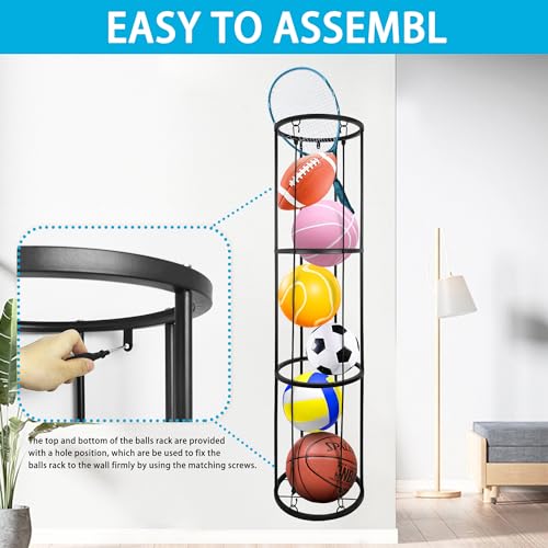 Garage Ball Storage Rack, Wall-Mounted Basketball Holder, Vertical Ball Rack for Soccer Volleyball Football Basketball, Space-Saving Sports Ball Storage Organizer for Garage & Home - size: 3 layer without Wheels