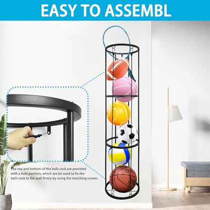 Garage Ball Storage Rack, Wall-Mounted Basketball Holder, Vertical Ball Rack for Soccer Volleyball Football Basketball, Space-Saving Sports Ball Storage Organizer for Garage & Home - size: 3 layer without Wheels